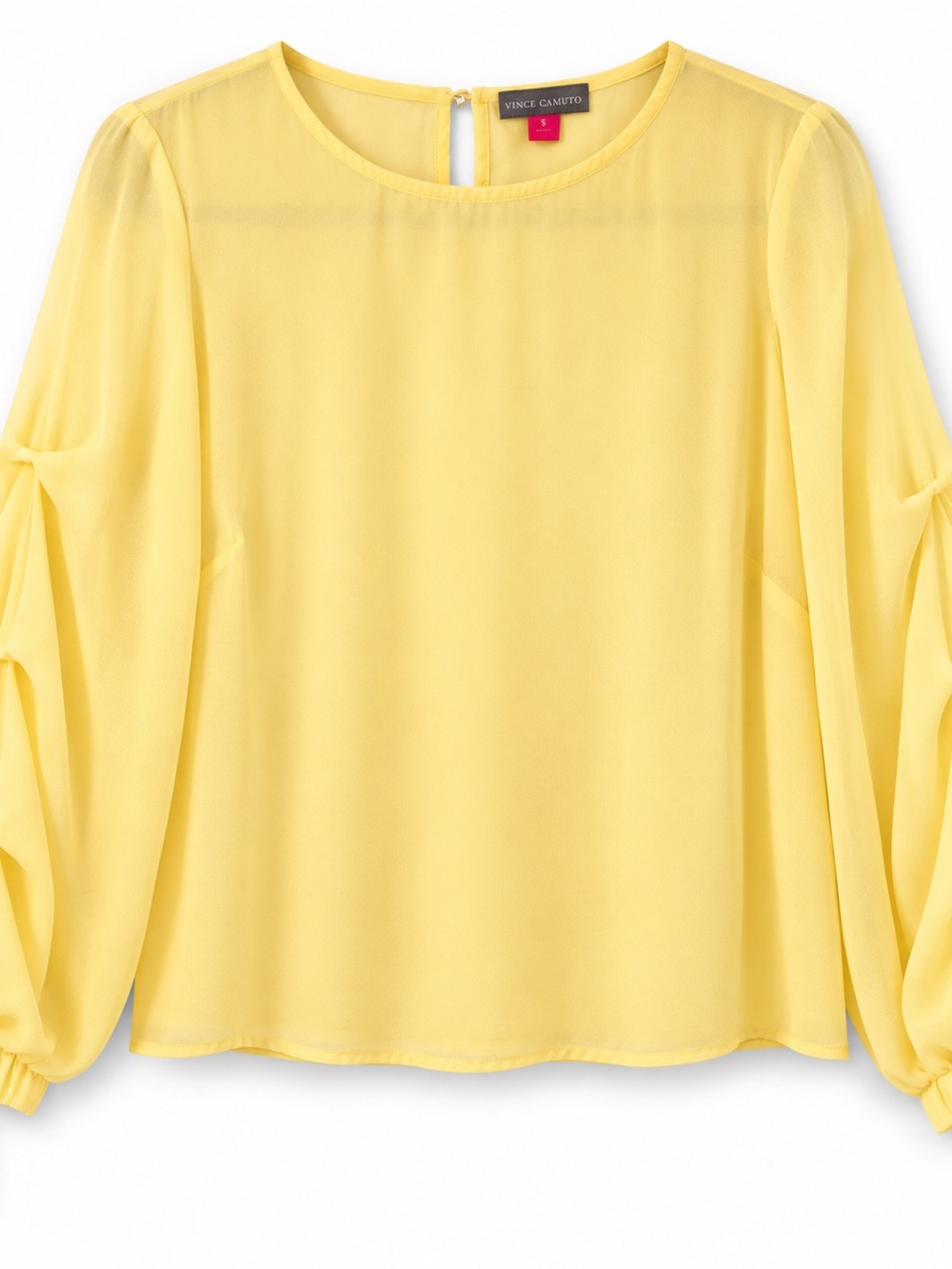 Vince Camuto Light Yellow Sheer Balloon-Sleeve Blouse